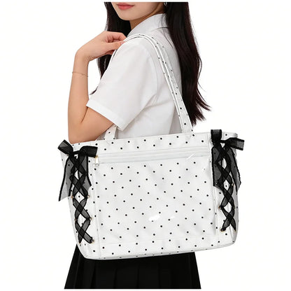 Sweet College Style Ribbon Ita Bag Women Fashion Shoulder Bags Large Capacity Tote Bag For Daily Commuting Transparent Handbag