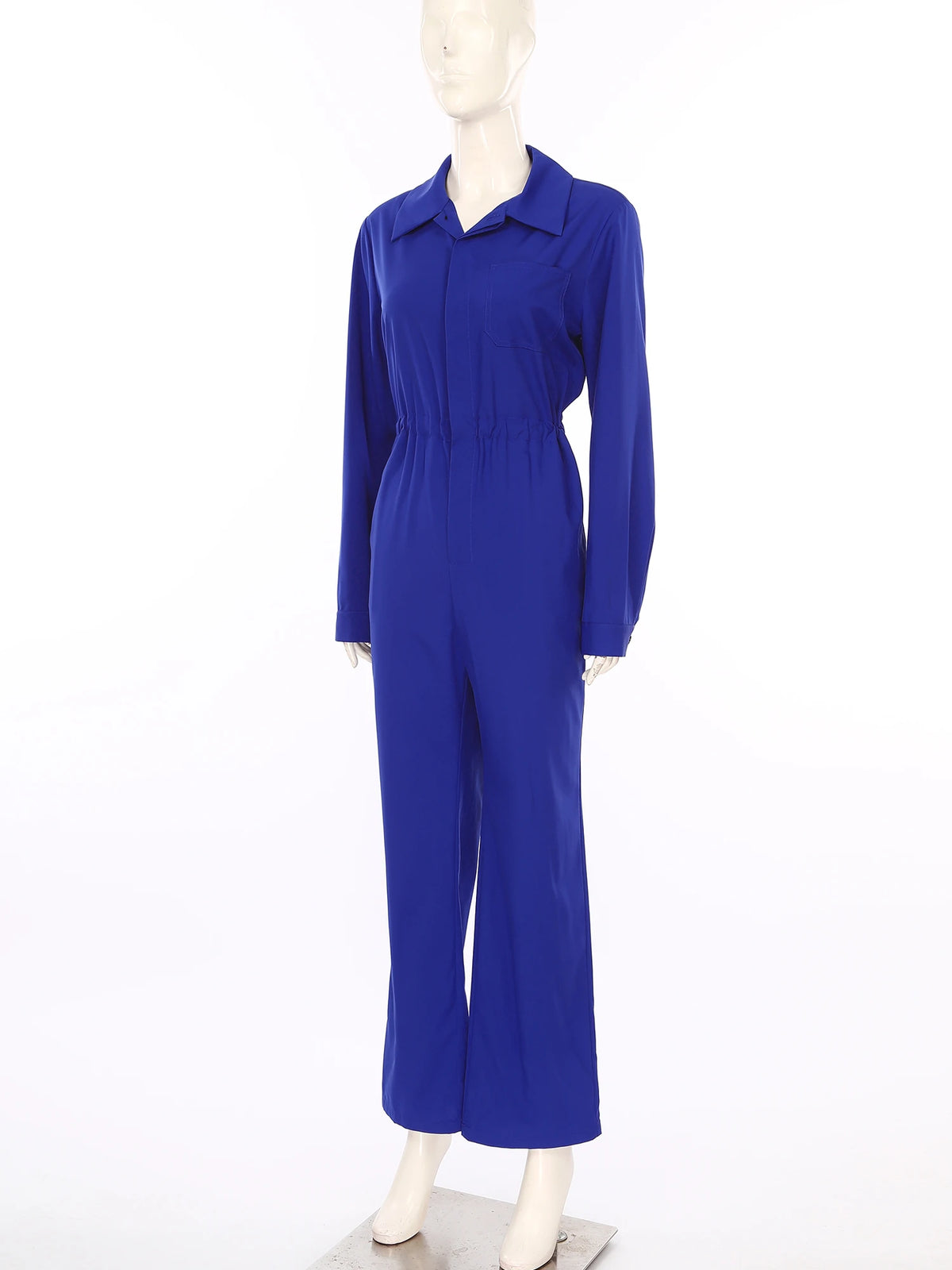 Womens Fashion Work Coverall Rompers Casual Solid Color Turn-Down Collar Long Sleeve Button Jumpsuit Travel Holiday Cargo Pants