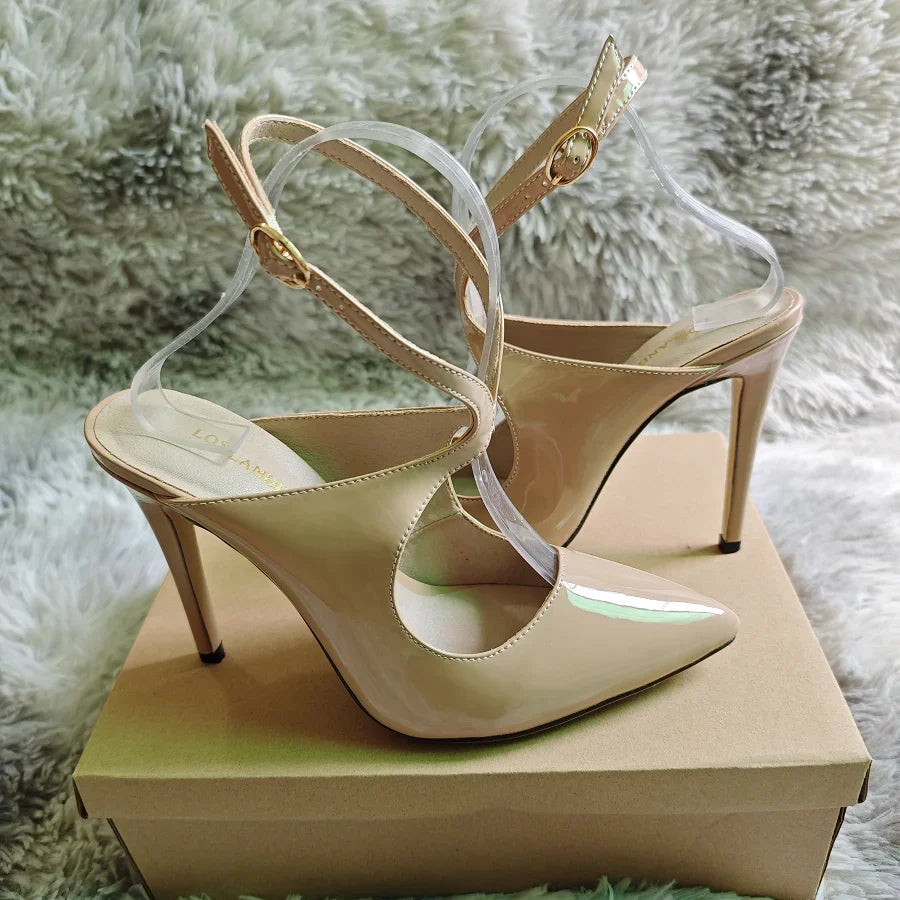 Women Sandals Hollow Jazz Dance Sexy Pumps 11cm Pointed Toe High Heels Ankle Strap Stilettos Nighclub Party Dress Wedding Shoes