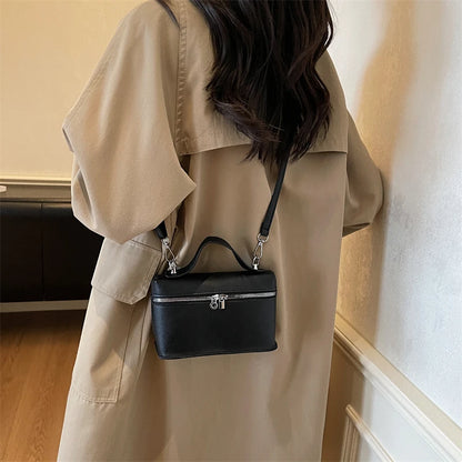Fashionable Light Luxury Solid Color Box Bag Litchi Pattern Portable Carrying Crossbody Bag Daily Commuting Versatile Square Bag