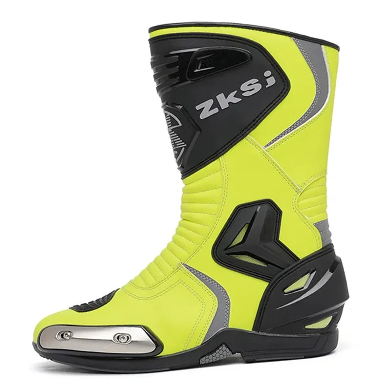 Motocross Boots Men Anti Slip Motocross Riding Boots Non-slip Wear-resistant Breathable Wind-proof Collision-proof Road Shoes