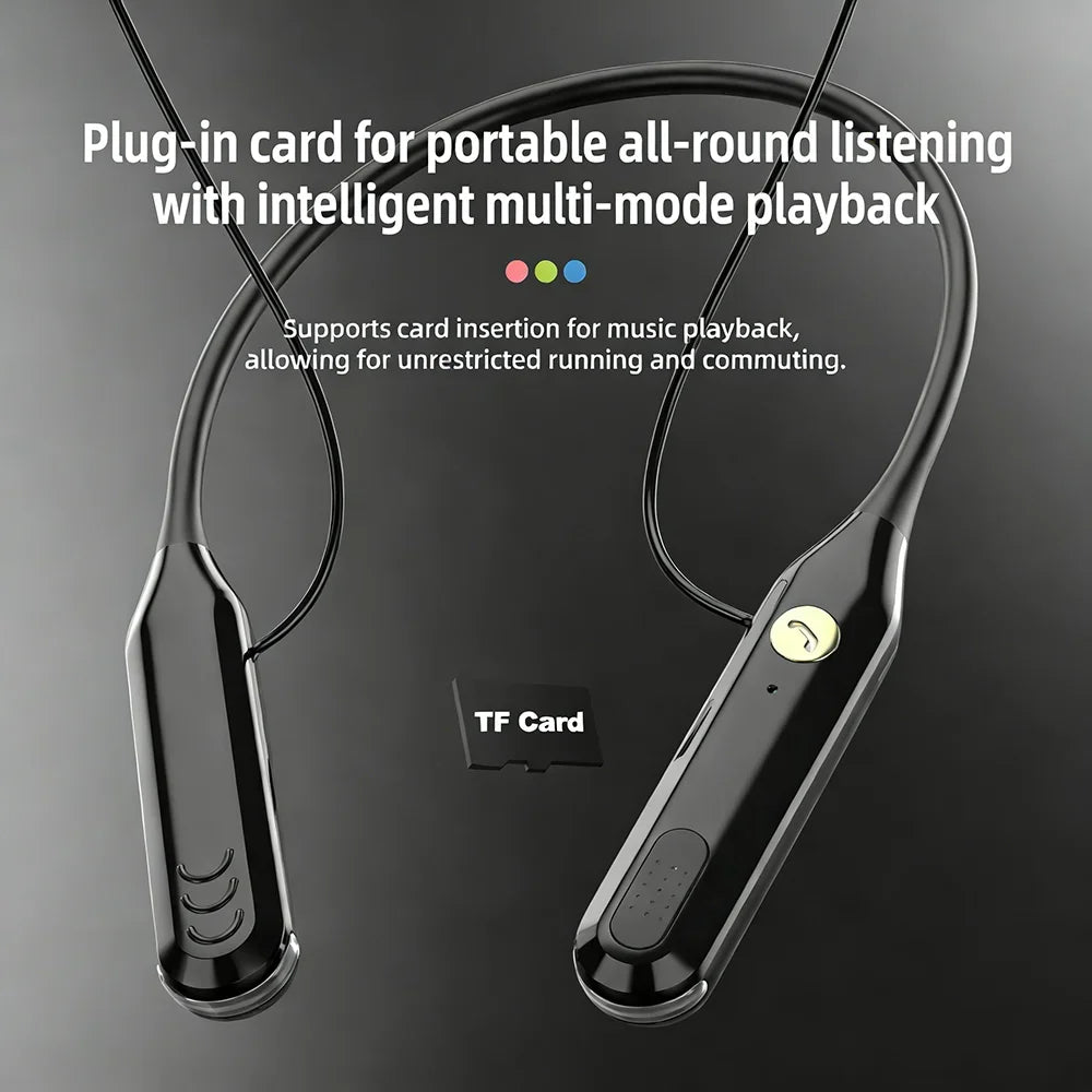 KEBIDUMEI 4-in-1 Neckband Bluetooth 6.0 Earphones ENC Noise Reduction Wireless Headsets Wired Mode TF Card FM Radio Headphones
