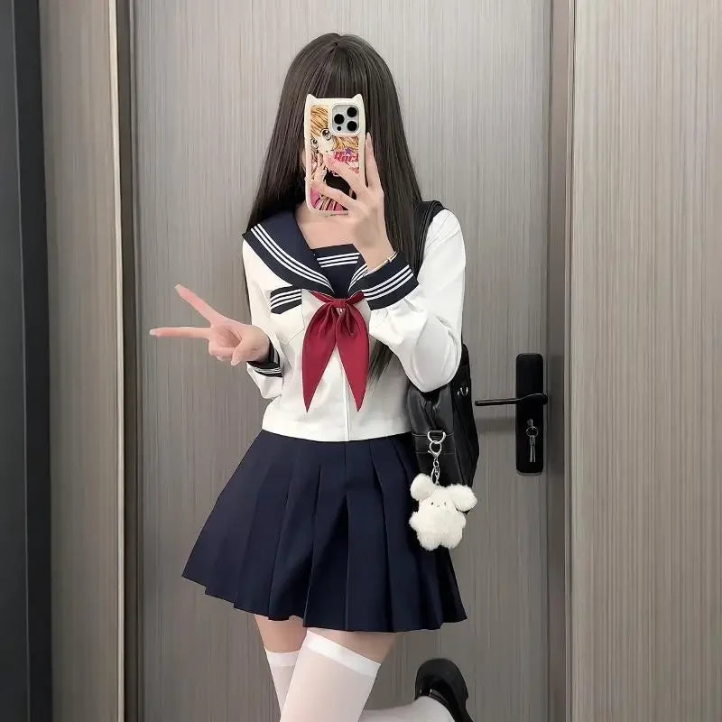 Basic Style Short Sleeve Sailor Suit Uniform JK School Uniform Short Skirt for Women Cosplay Special Use Clothing