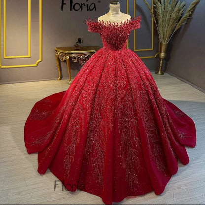 Red Elegant Sparkling Prom Dresses Customized Bridal Gowns Puffy Quinceanera Dresses 15 Ball Gown For Party Vestido De Noiva