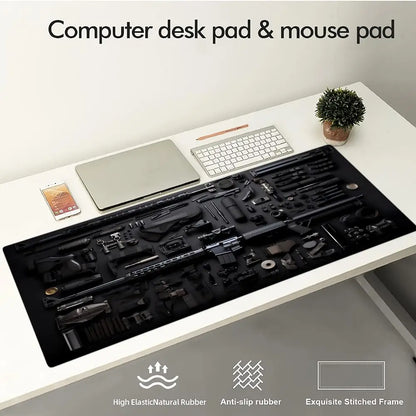 Military Weapons Theme Mouse Pad Large Computer Office Game Table Mat Rubber Anti-slip Stitched Keyboard Mat 90x40 XXL Desk Pads