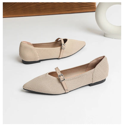 Women's flat shoes with pointed soft knitted sole breathable and comfortable shoes Spring and Autumn 2024 new model