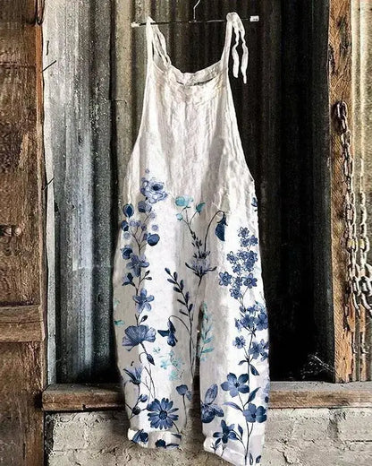 Vintage Style Jumpsuit Women Casual Floral Rompers Loose Boho Casual Jumpsuits Sleeveless Print Strappy Jumpsuit 2024 New