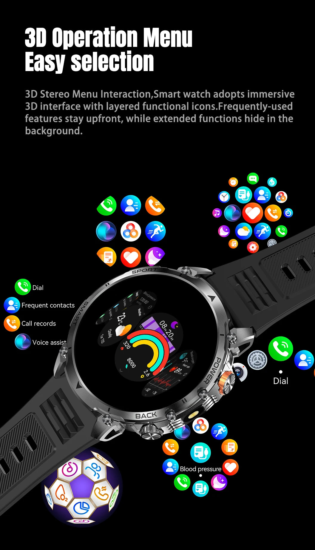 New Military Men's Outdoor Sport Smart Watch 1400mAh Battery BT Call Flashlight IP68 Waterproof 1.7' HD Large Screen Men Watch