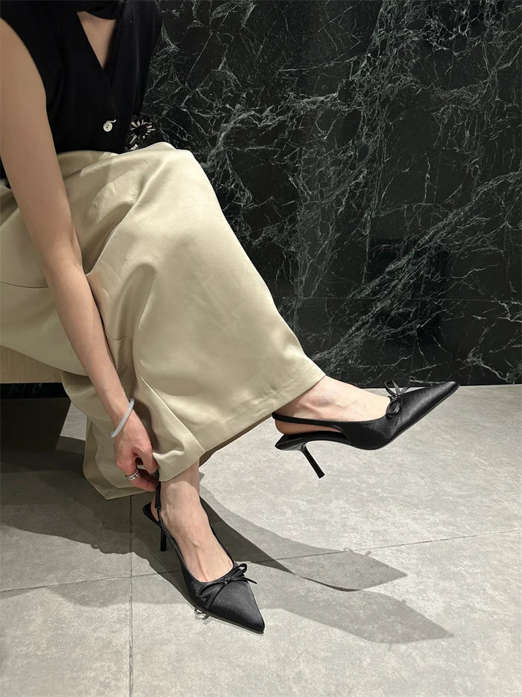 Designer Luxury Summer Women Sandals Fashion Pointed Toe Butterfly-knot Shoes Ladies Elegant High Heels Party Club Sandalias