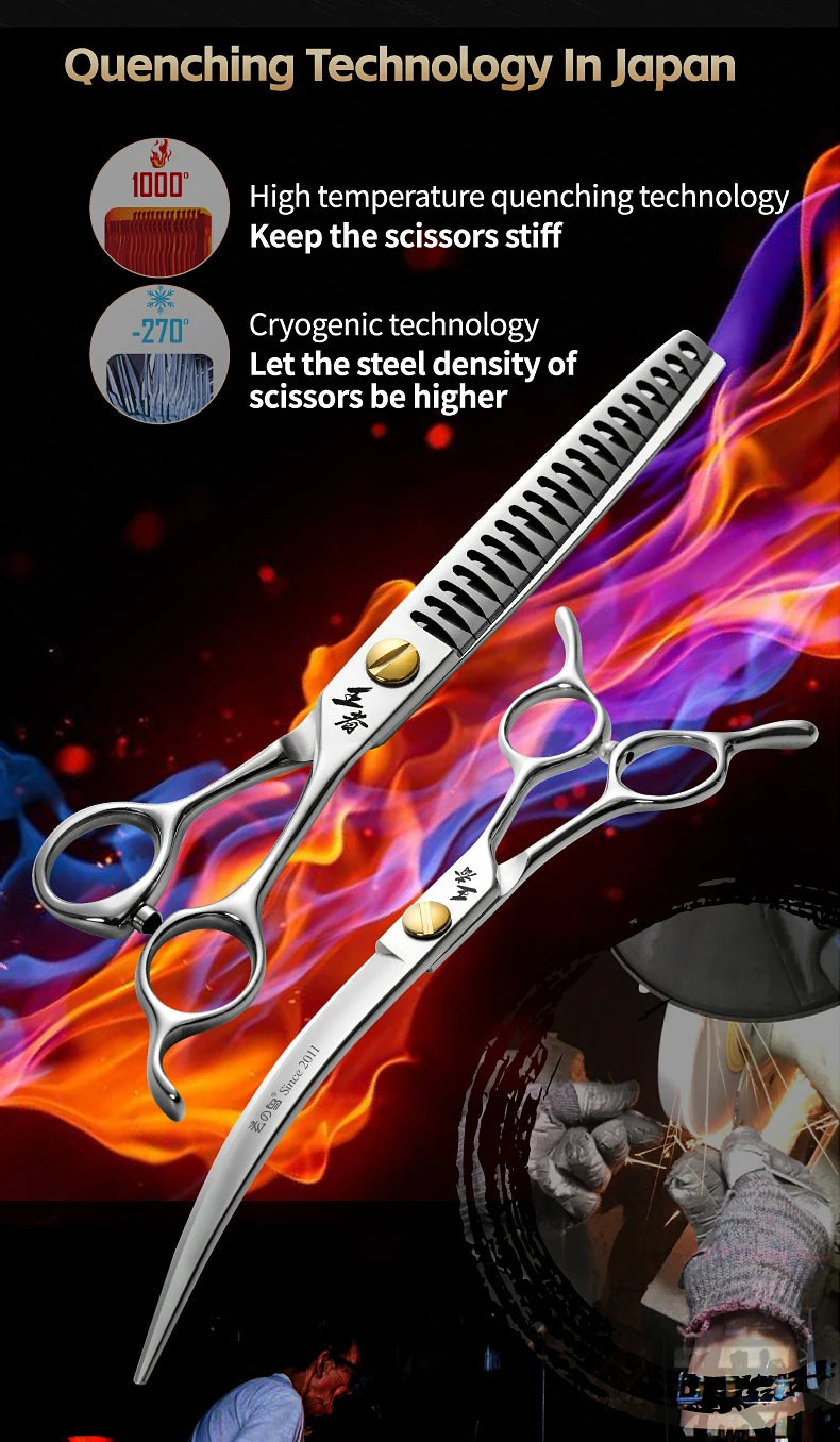 Fenice King Series VG10 Steel 7/7.5/8 Inch Professional Pet Dogs Grooming Scissors Straight Curved Thinnier Chunker Shears Tools