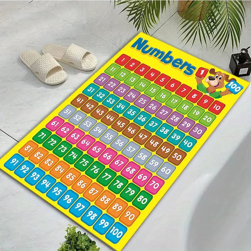 [Colorful, Crystal Velvet Mat] Durable Polyester Crystal Velvet Mat | Arabic Numerals 1-100, Colorful Number Grid Design on Yell