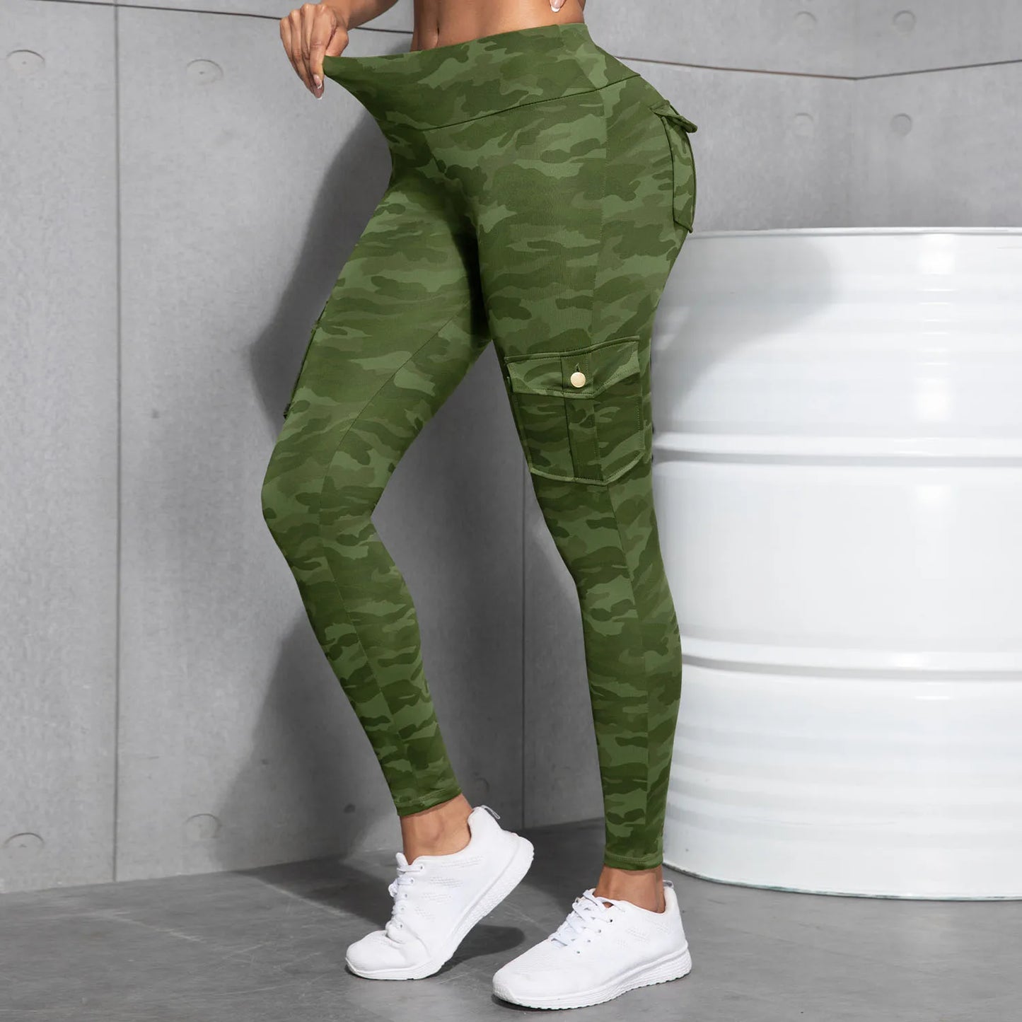 Camouflage Printed Women's Leggings With Pocket Sports Cargo Pants High Waist Slim Fit Tight Pants