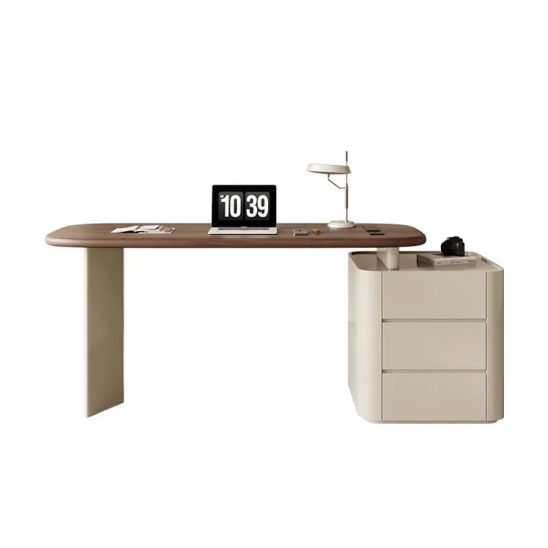 French cream wind book table and chair combination retro walnut solid wood with cabinet light luxury computer desk medical beaut