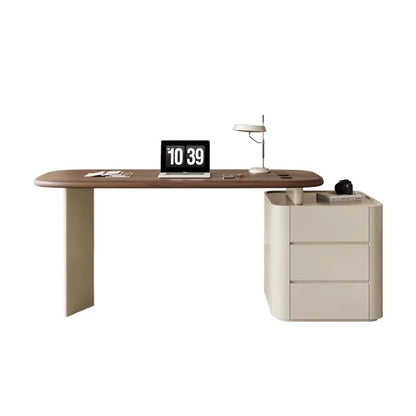 French cream wind book table and chair combination retro walnut solid wood with cabinet light luxury computer desk medical beaut