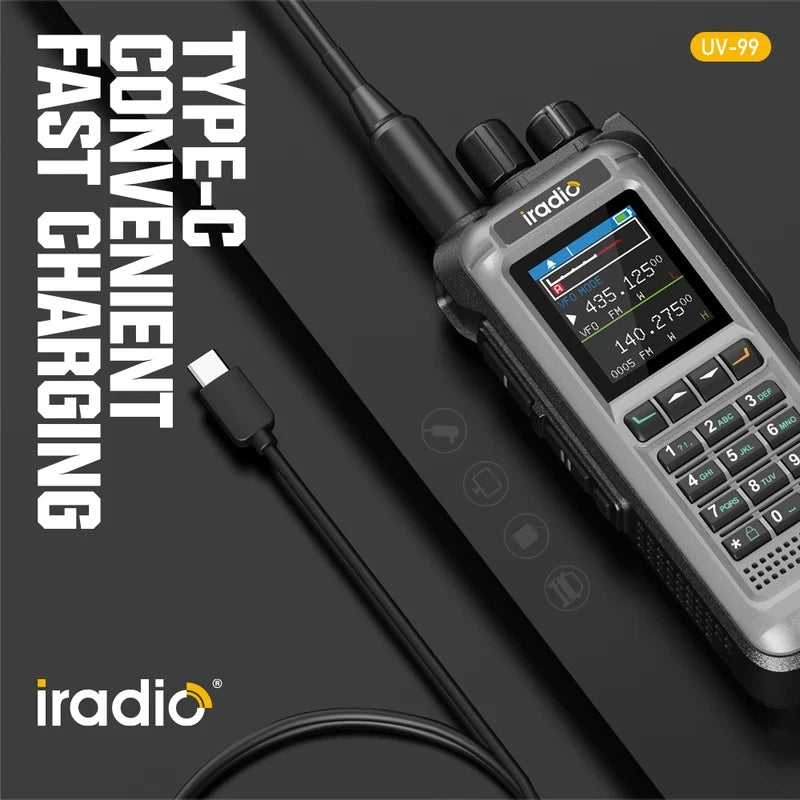 IRadio UV-99 Analog Walkie Talkie 15W High Power UV Dual Band with Dual Display Aviation Frequency One-Key Weather Channel