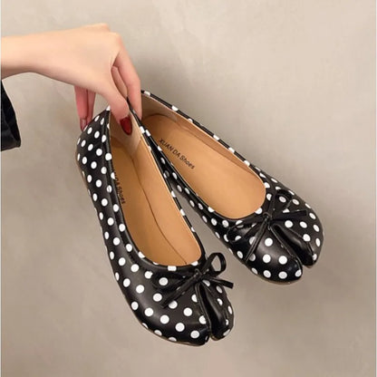Luxury Brand Spring Retro Women's Bow Split Hoof Toe Single Shoes Comfortable Rubber Bottom Ladies Tabi Ninja Ballet Flat Shoes