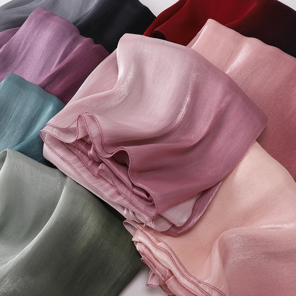 Two-color Shimmer Shiny Satin Hijab Crinkle Scarves Shawl Women Muslim Hijab Crepe Bandana Islamic Shimmer Silk Hijab