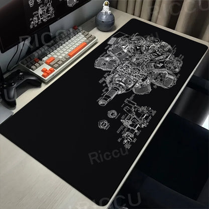 Engineer Mechanical Drawing Mousepad Black Large Mouse Pad HD XXL Minimalism Mousemat Rubber Carpet Desk Mat PC Gaming Accessory