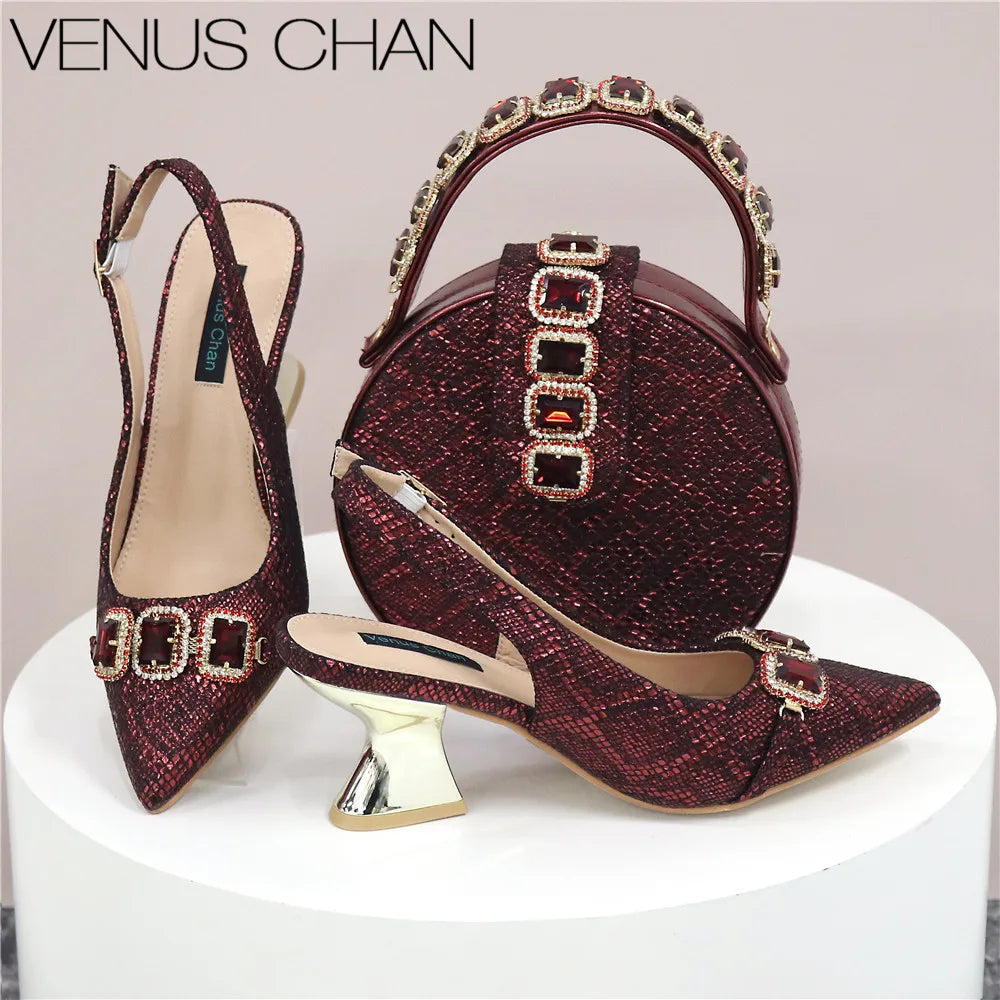Newest Style Teal Sky Color Platform Design Peep Toe Ladies Shoes Matching Bag Set For Mature Women Heel Party Pump