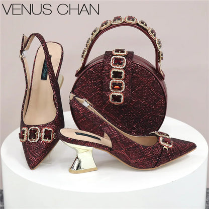 Newest Style Teal Sky Color Platform Design Peep Toe Ladies Shoes Matching Bag Set For Mature Women Heel Party Pump