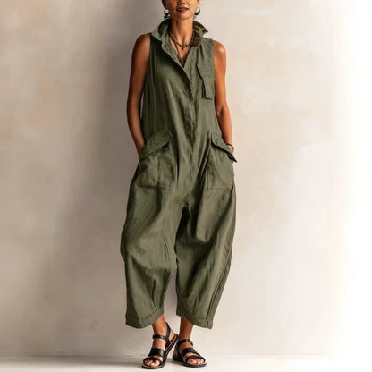 Jumpsuits Women 2026 Rompers Summer Sleeveless Lapel Loose Comfortable Solid Pocket Vacation Casual Jumpsuits Women's Clothing