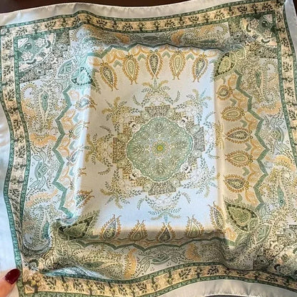 Luxury Satin Paisley Print Silk Scarf Bohemian Multi-Use Shawl High-Quality Bandana Edge Headscarf Commuting Travel Decorative