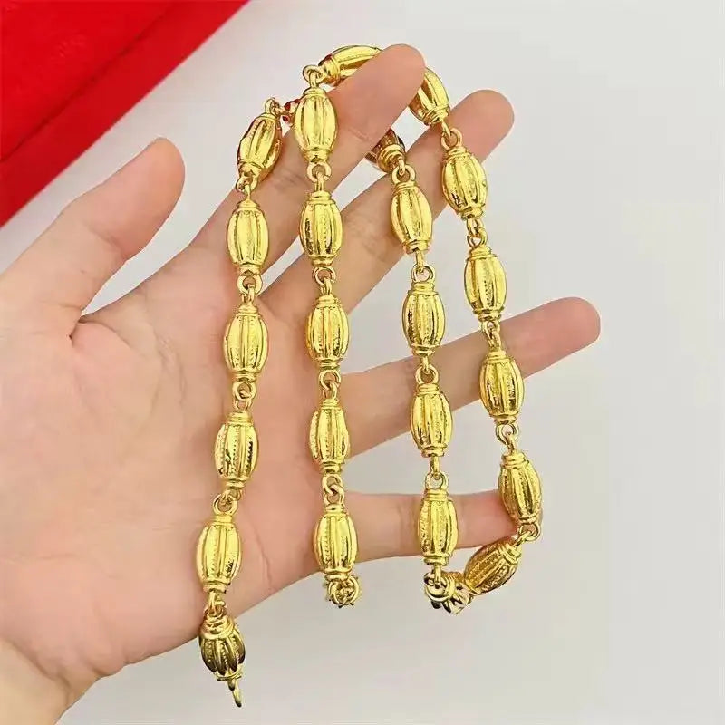 Banquet Grand 9mm Solid Pumpkin Olive Bead Necklace For Men 24K Gold AU999, elegant match for formal suits