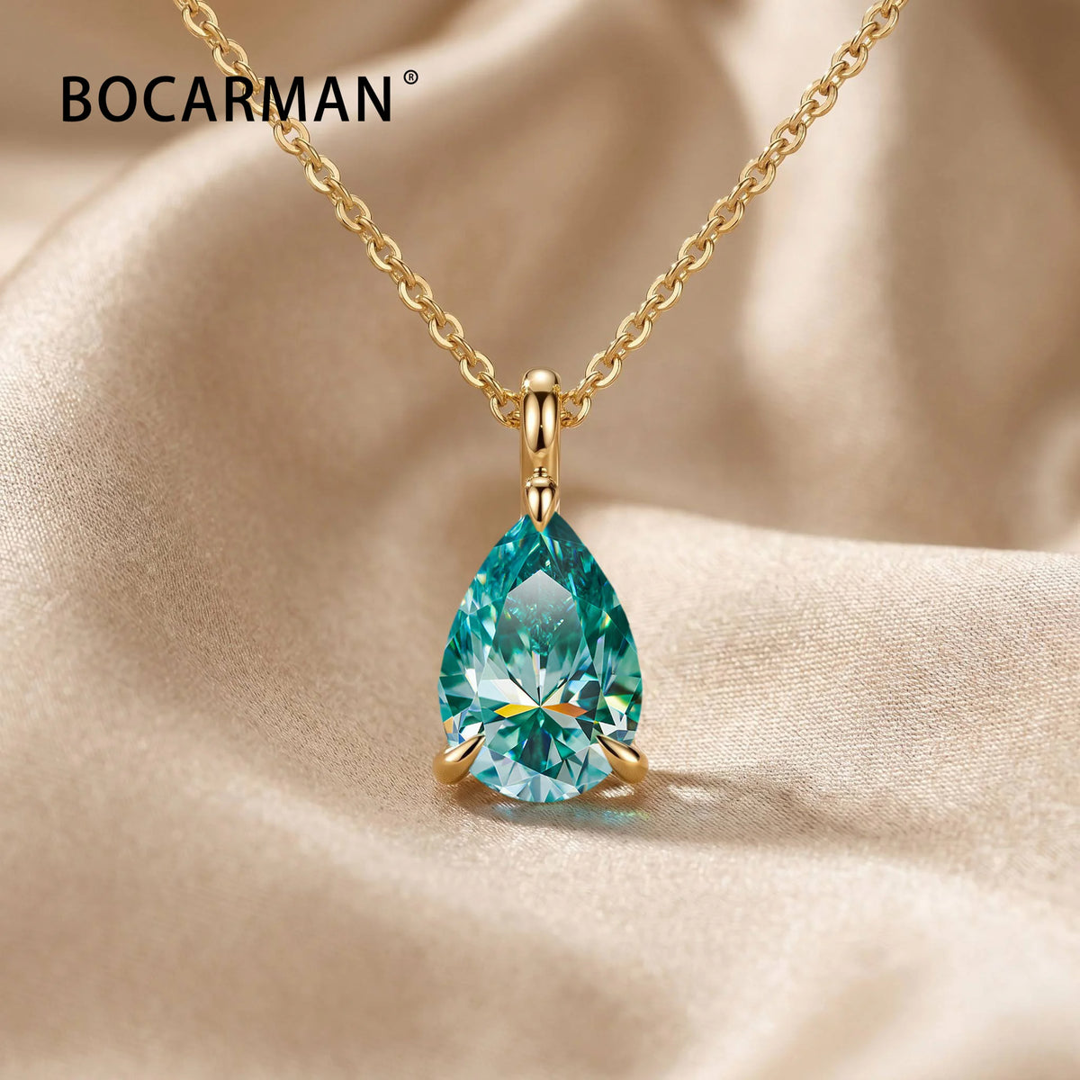 Bocarman Colorful Pear Moissanite Pendant on S925 Silver Chain GRA Iridescent Teardrop Whimsical Enchanting Gift