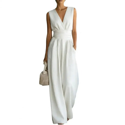 Women's Sleeveless Jumpsuits V Neck Straight Long Pants Rompers With Pockets Summer Casual One Piece Overalls 2026