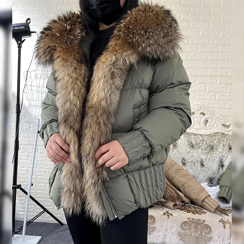 MMK 2023 Winter Women Warm White Duck Down Jacket Natural Real Fox Fur Collar Hood Puffer Coat Thick Luxury Outerwear