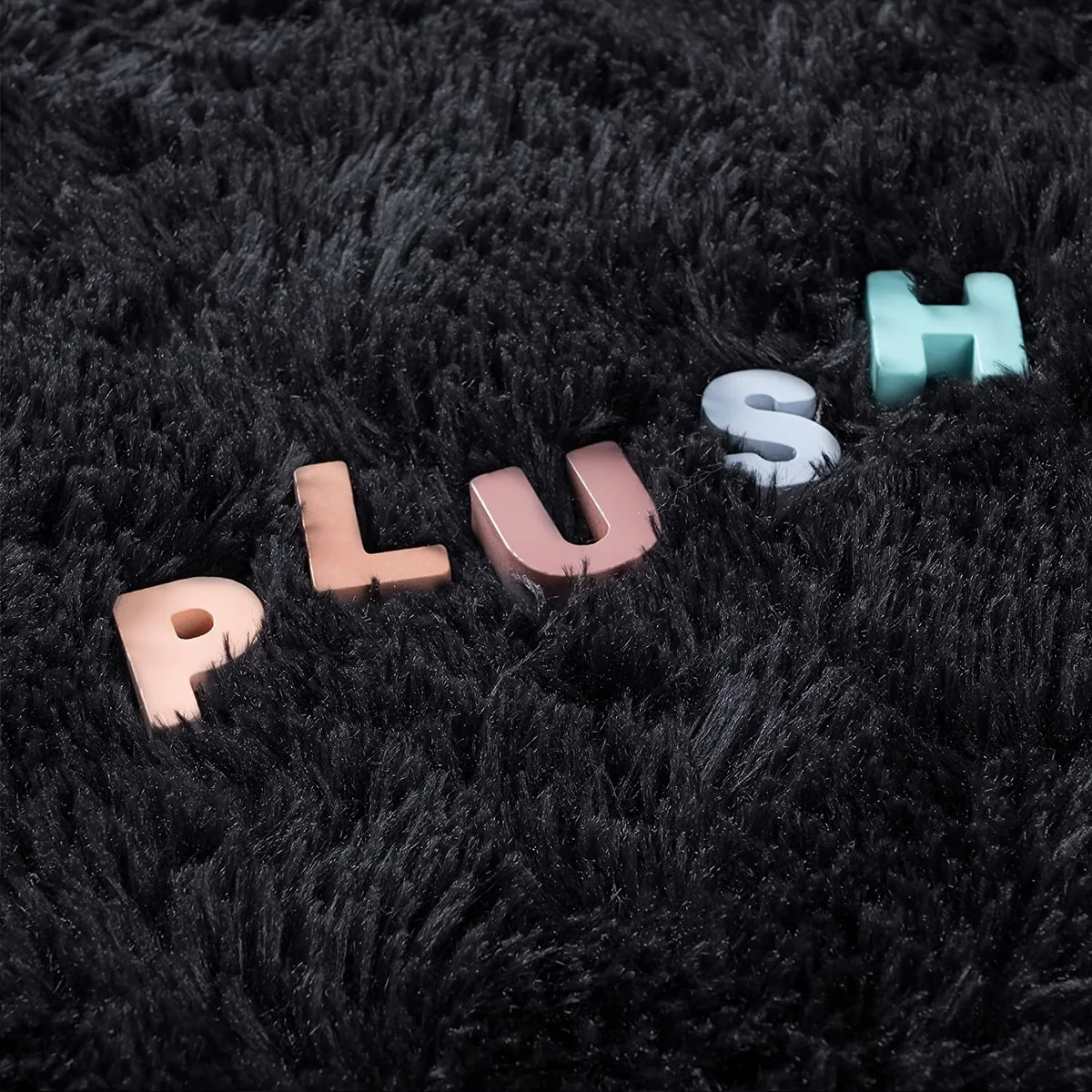 Fluffy Large Carpet for Living Room Black Non-Slip Machine Washable Plush Area Rugs for Bedroom Soft Thick Floor Mats