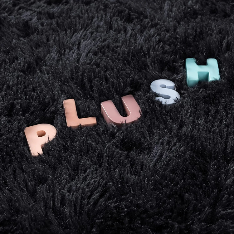 Fluffy Large Carpet for Living Room Black Non-Slip Machine Washable Plush Area Rugs for Bedroom Soft Thick Floor Mats