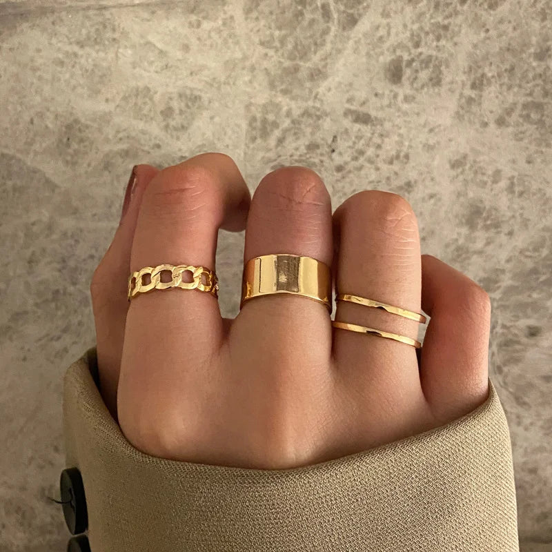 Boho Gold Color Rings Set For Women Fashion Cubic Zircon Heart Star Moon Flower Finger Rings Female Simple Trendy Jewelry Gifts