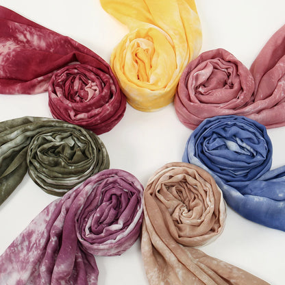 190*90cm Big Size Modal Cotton Hijab Women Tie-dye Scarf Double Stitching Shawl Muslim Gradient Plain Cotton Rayon Headscarf