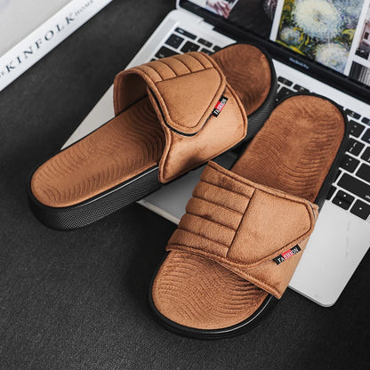 Fashion Men's Slippers Suede Cloth Non-Slip Casual Sandals Platform Soft Home Shoes Indoor Slides Outdoor Beach Shoes Flip-flop