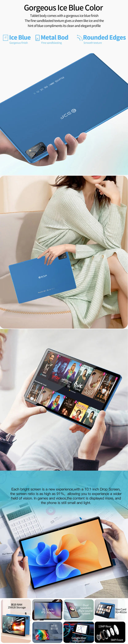 New Google Pad 10.1" Android Tablets Octa Core 8GB RAM 256GB ROM Dual SIM Network 4G LTE 5G Tablet PC 8000mAh with Keyboard case
