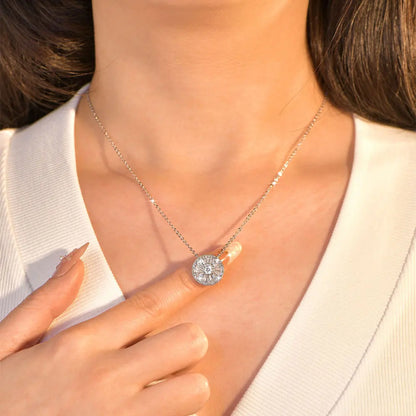 OXTAO Round Moissanite Pendant Necklace 5mm D Color VVS1 for Women Trapezoidal Cubic Zirconia Necklace Lab Created Imitation Diamond Wedding Party Luxury Jewelry 14K Gold Filled