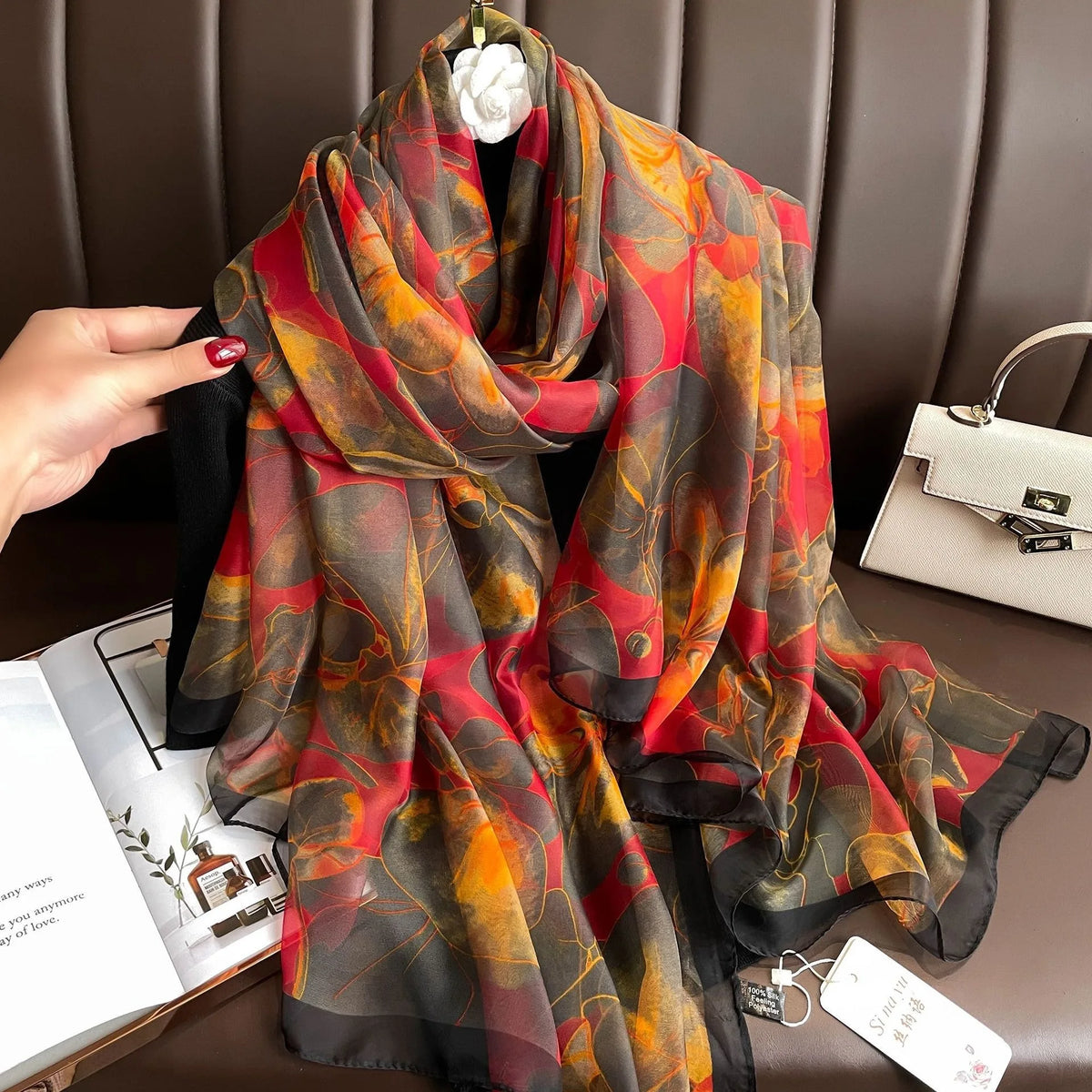 130*180cm Fashion Spring Summer Women Floral Printing Beach Silk Scarf Shawls Female Long Wraps Beach Sunscreen Hijab Lady