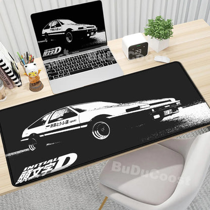 Gaming Mouse Pad Non-slip Mausepad Anime Initial D Keyboard Mats Large Office Deskmat Black And White Art Rubber Mice Pad Carpet