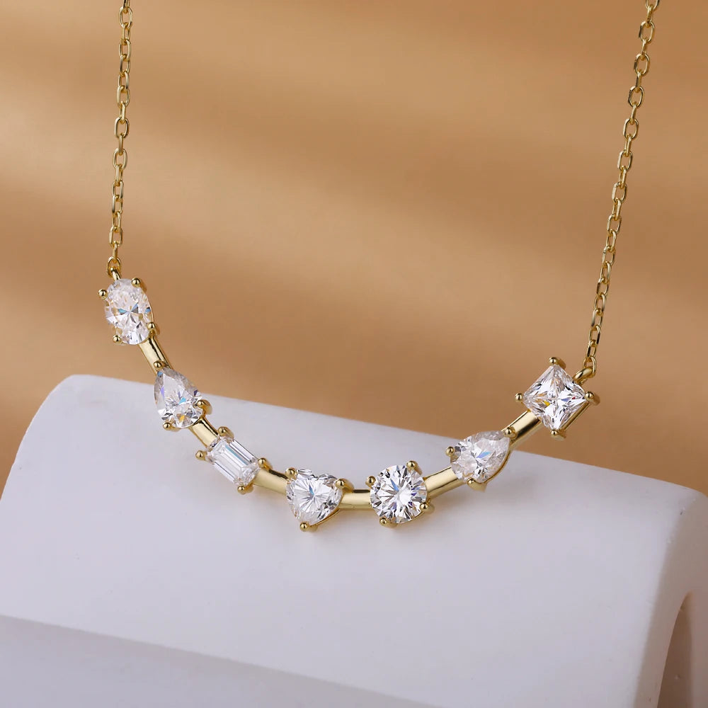3.5cttw Multi Cut Moissanite Diamond Chain Necklace For Women Curved Shape Seven Stone Necklace S925 Silver Daily Wear Jewelry
