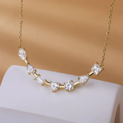 3.5cttw Multi Cut Moissanite Diamond Chain Necklace For Women Curved Shape Seven Stone Necklace S925 Silver Daily Wear Jewelry