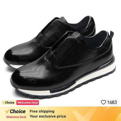 British Genuine Leather Men's Shoes Crocodile Pattern Comfortable Lace-Up Casual Sneakers for Autumn New 2026 Outdoor