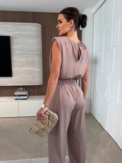 Jumpsuits women 2026 rompers summer metal waist-cinching loose wide-leg belt included jumpsuits women's clothing