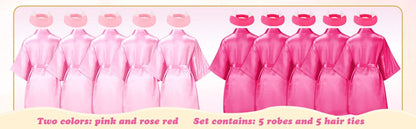 5 Pack Spa Robes for Party Sleepover Slumber Birthday Party Squad Robes DIY Silk Satin Bathrobes with Headband