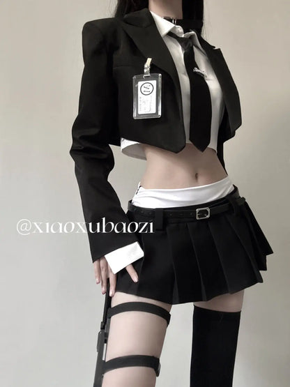2025 improved sexy jk uniform women short shirt long sleeve jacket patchwork design skirt fashion korea jk suit set women w939