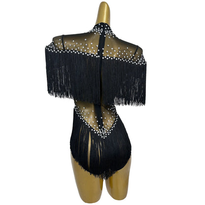 Sexy Rhinestone Tassel Bodysuits Women Night Club Party One Piece Jumpsuits Stage Performance Outfit Skinny Gogo Dancer Leotard
