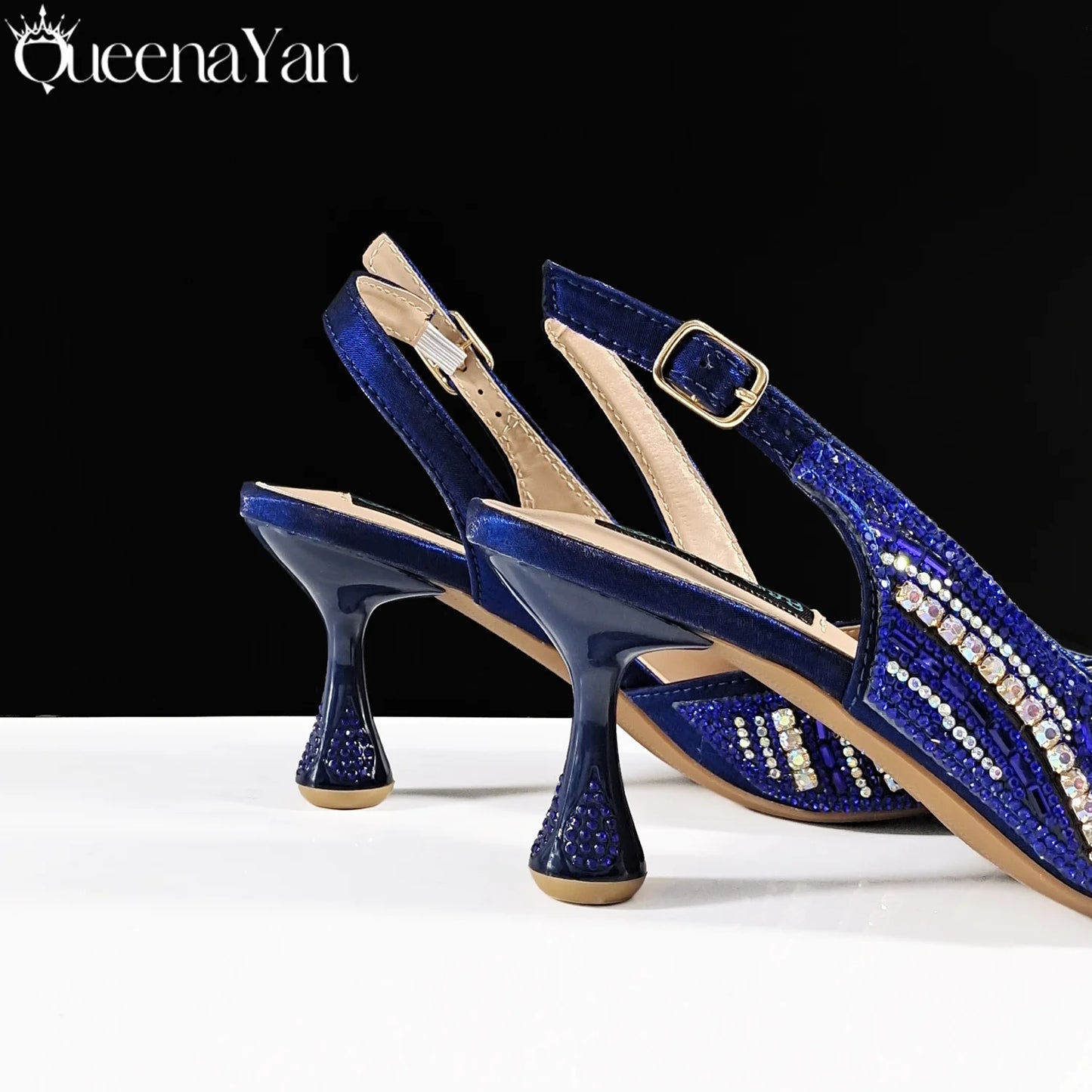 Queena Yan 2026 Elegant Nigerian Women's Royal Blue Only Shoes or with Rhinestone Handbag Set - Italian Design for Weddings
