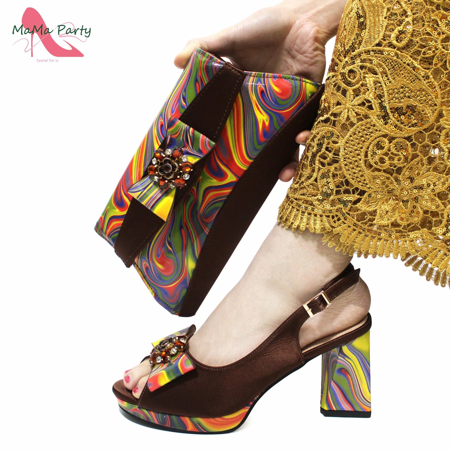 2024 New Design Italian Women Shoes and Bag to Match in Super High Heels in Yellow African Ladies Sandals for Wedding Party