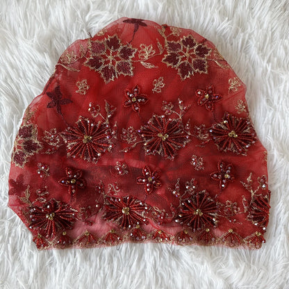 High Quality Lace handcrafted Beaded Turban Hat Female Head Wraps Caps Muslim Women Headscarf Bonnet Ready to Wear Inner Hijabs