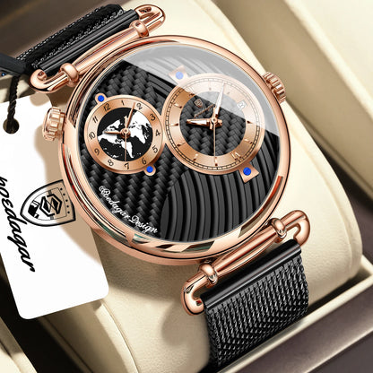 POEDAGAR Original Fashion Man Wristwatch Multiple Time Zone Display Waterproof Calendar Men Watch Mesh Stainless Steel Quartz Business Men's Watches Reloj